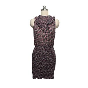 Free People Womens Purple Floral Ruffle Open Back Smocked Mini Dress XS